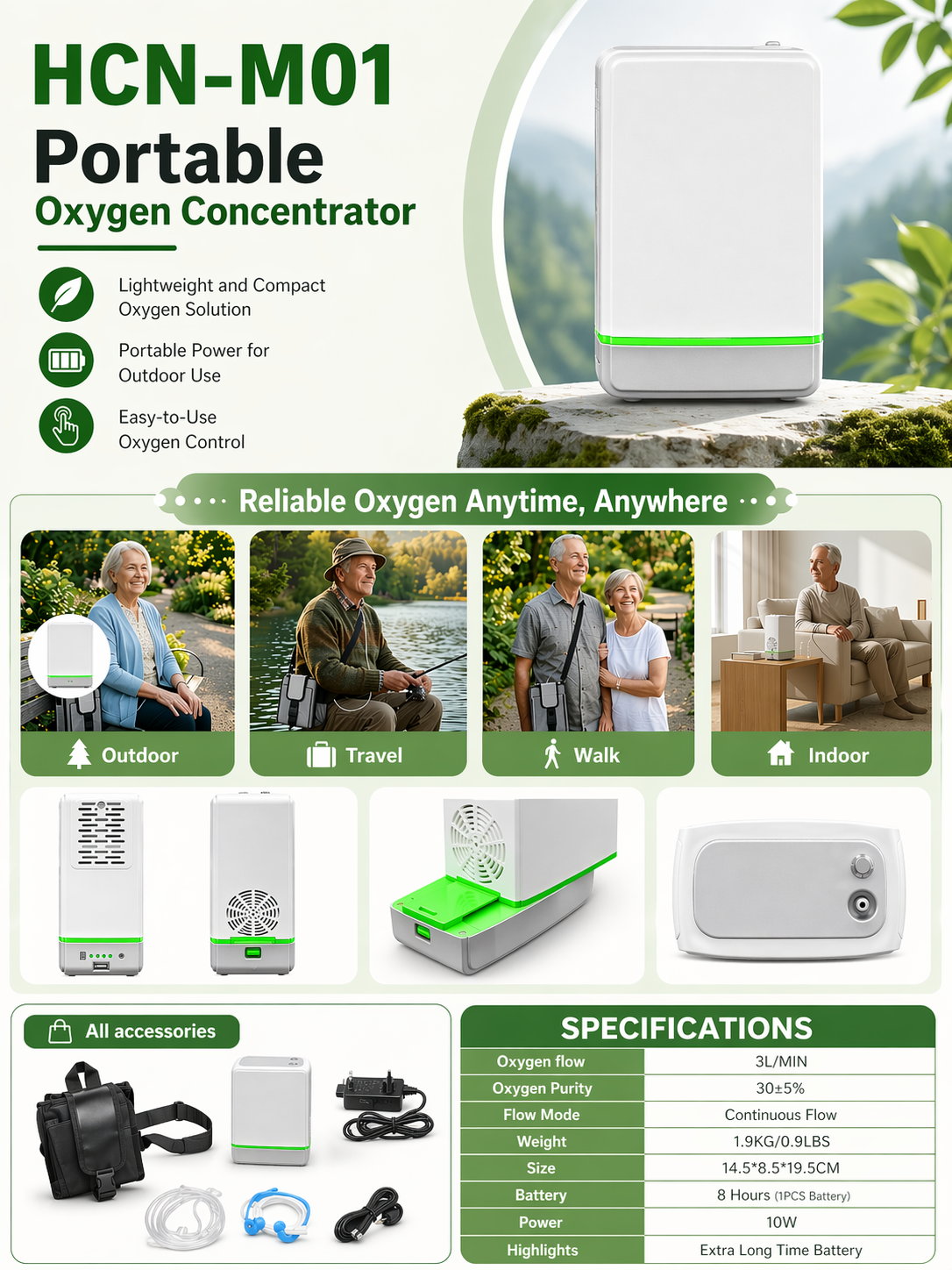 Freedom to Breathe Anywhere: Introducing the HCN-M01 3L Portable Oxygen Concentrator