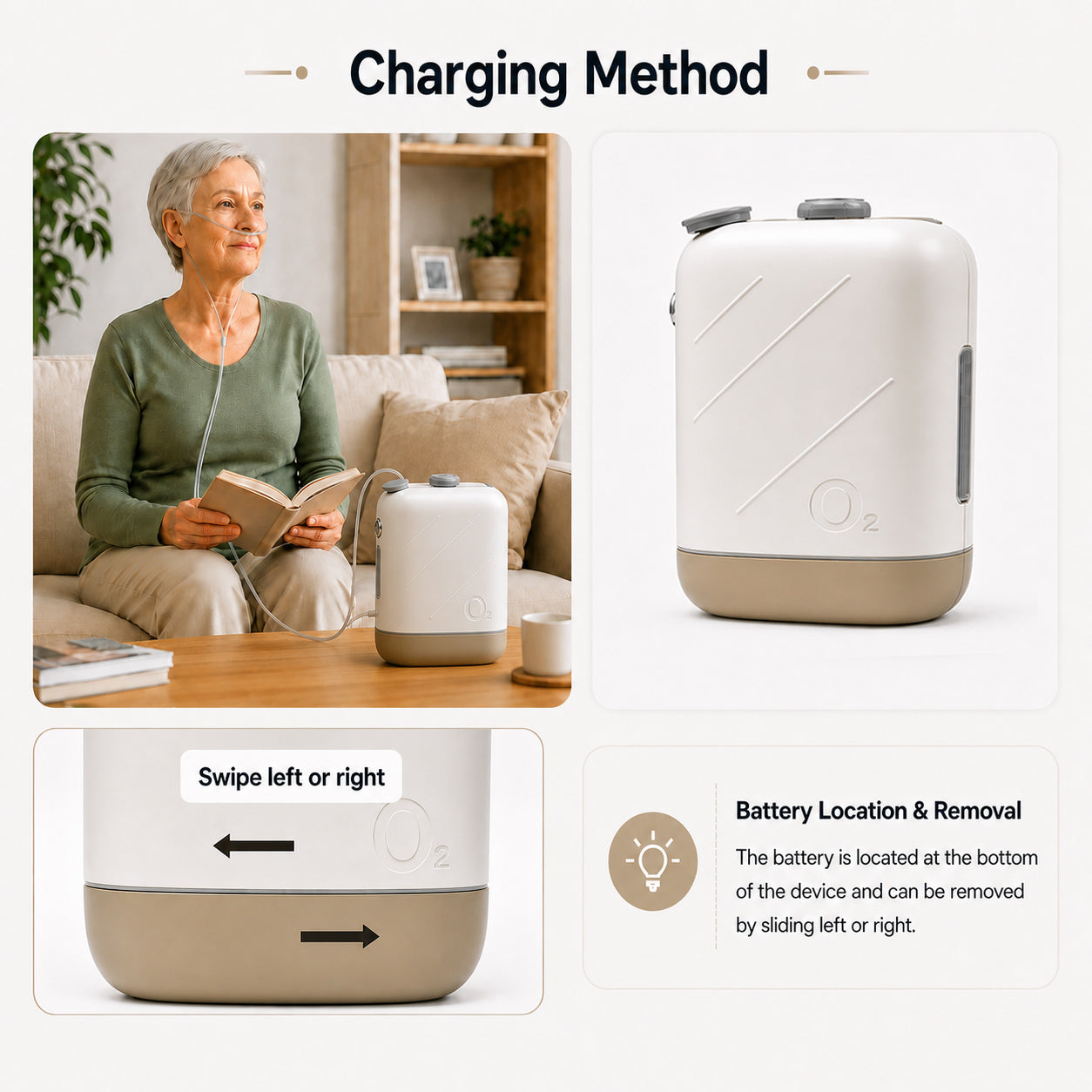 2 Liters Continuous Flow Portable Oxygen Concentrator with 2-Hours Battery — ROV-02