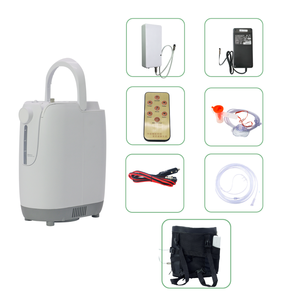 1-7L Adjustable Continuous Flow Portable Oxygen Concentrator With 2 Hours Battery For Travel Use DZ-1BCW