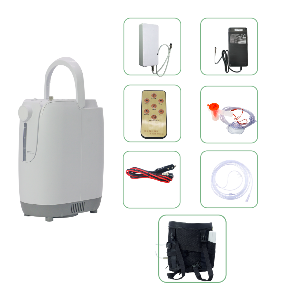 Portable 1-7L Adjustable Continuous Flow 92% Purity Oxygen Concentrator With 4 Hours Battery DZ-1BCW
