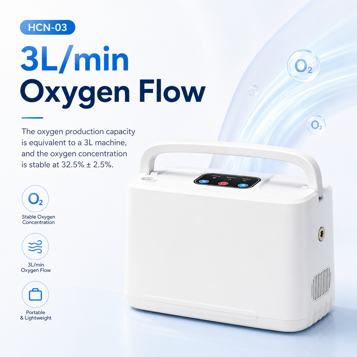 3L Pulse Dose Oxygen Concentrator With Long Time Battery —— HCN-03